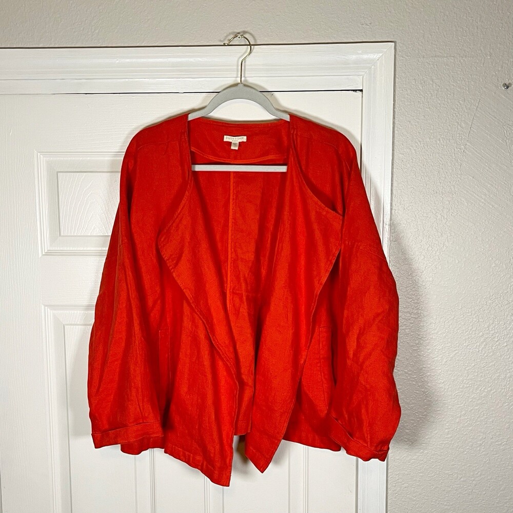 Eileen Fisher Heavy Linen Open Front Blazer Jacket Kimono Cardigan 1X